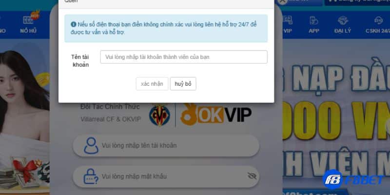 Lấy lại mật khẩu đăng nhập nhà cái F8bet cực dễ dàng 
